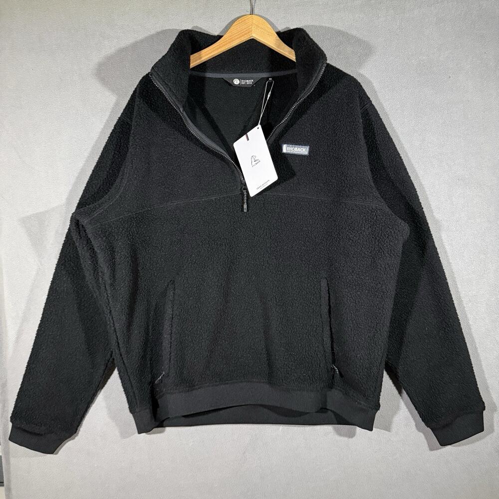 Rhoback Summit Fleece Pullover Black Quarter Zip Jacket XL NWT Oversized